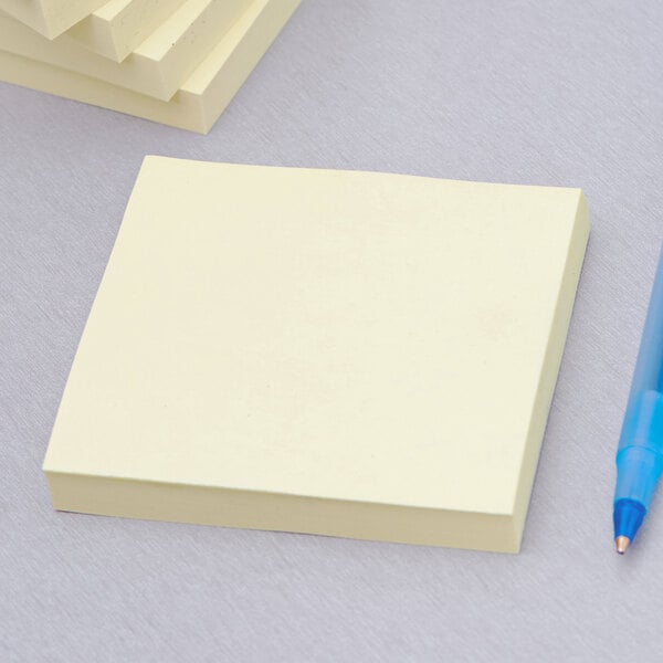 3M 654-12SSCY Post-It® 3" x 3" Canary Yellow 90 Sheet Super Sticky Note Pad   - 12/Pack