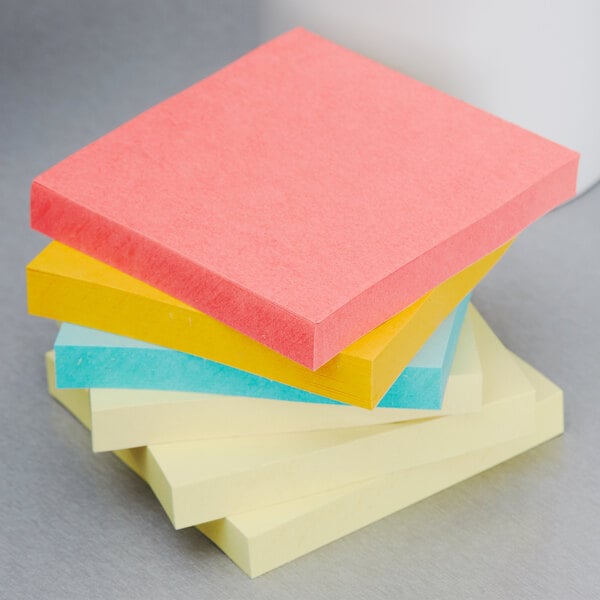 3M 654-14YWM Post-It® 3" x 3" 100 Sheet Sticky Note Pad, Canary Yellow and Neon Color Assortment - 14/Pack