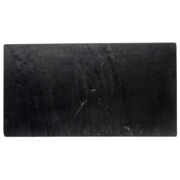 A black rectangular Tablecraft melamine display tray.