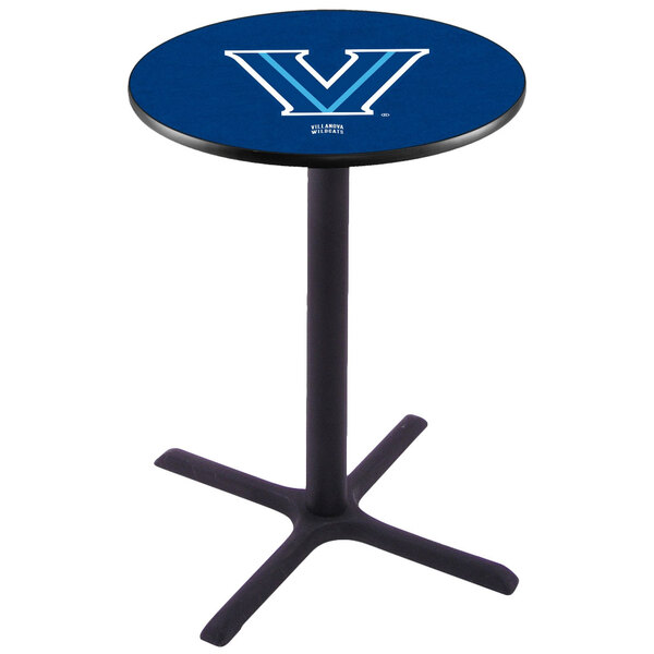 A black Holland Bar Stool counter height pub table with the Villanova University logo on it.