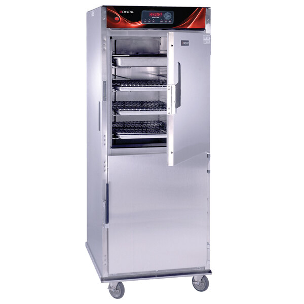 A large stainless steel Cres Cor roast-n-hold convection oven with two doors.