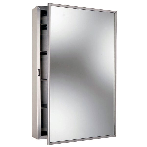 Bobrick B-299 Stainless Steel Surface Mounted Mirrored Medicine Cabinet with Satin Finish