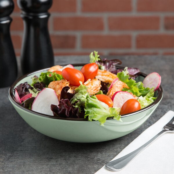An Elite Global Solutions Mojave Hemlock melamine bowl filled with salad with tomatoes, radishes, lettuce, and meat.