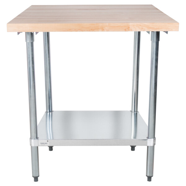 Advance Tabco H2G-243 Wood Top Work Table with Galvanized Base and Undershelf - 24" x 36"