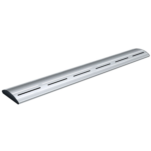 A long silver metal Hatco curved strip warmer.