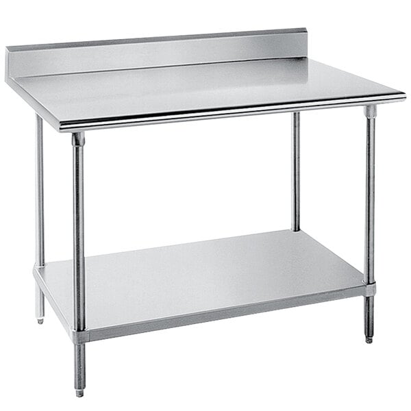 A 16 gauge stainless steel Advance Tabco work table with undershelf.