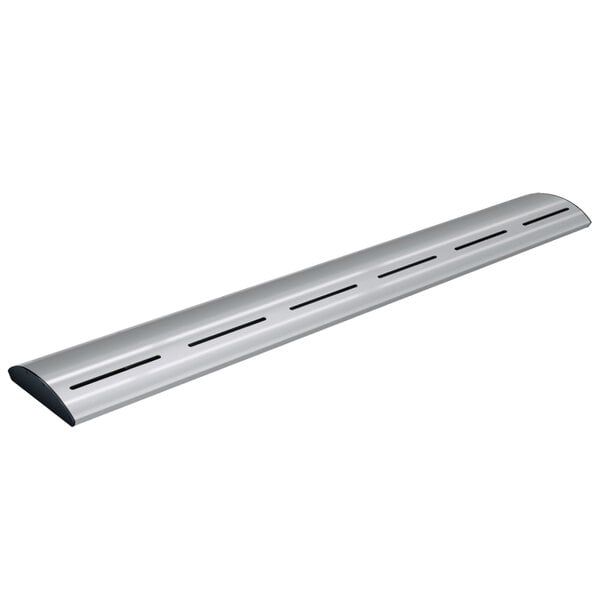 A silver metal curved strip with three holes.