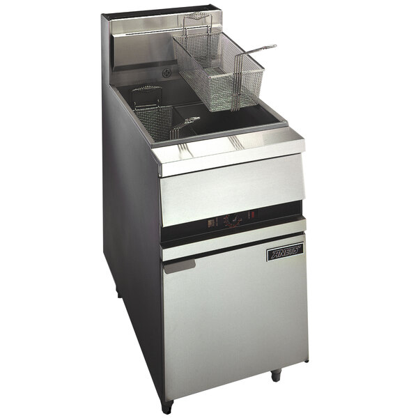 Anets 18E FRYERE GoldenFry Natural Gas 70-100 lb. Floor Fryer with Electric Controls - 150,000 BTU