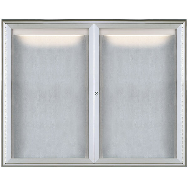 A white rectangular window with LED lights and a silver aluminum frame.