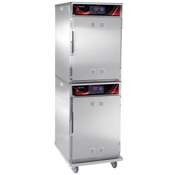 A stainless steel Cres Cor cook and hold oven cabinet with two doors and two drawers.