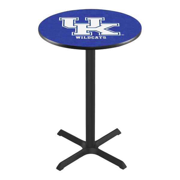 A Holland Bar Stool University of Kentucky pub table with a blue surface and white logo.