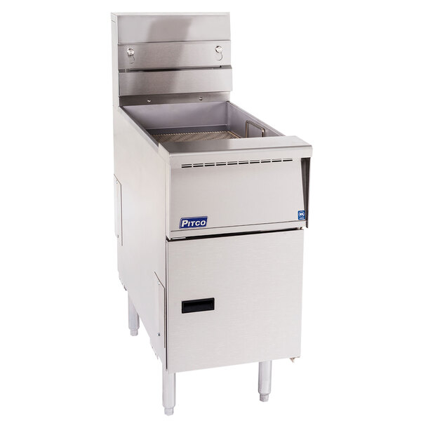 A large stainless steel Pitco Solstice bread and batter cabinet with door open.