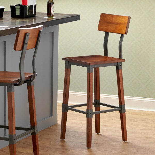 Lancaster Table & Seating Rustic Industrial Bar Height Chair With Antique Walnut Finish