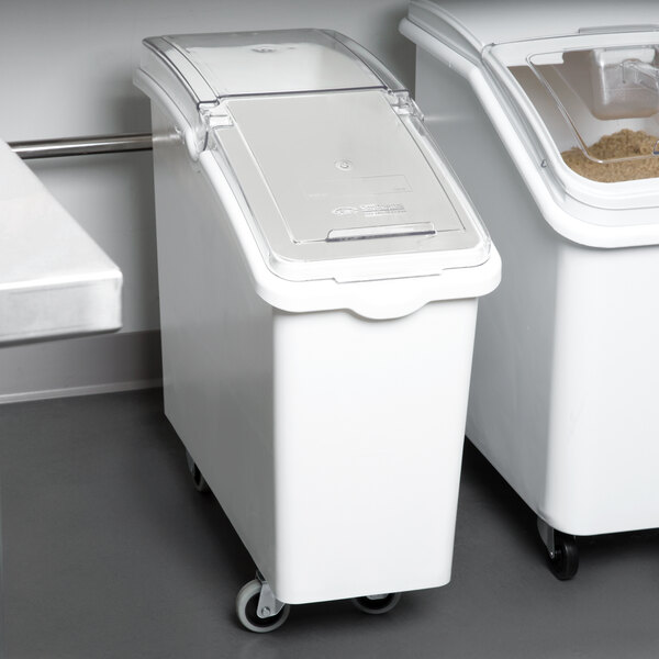 Continental 9321 21 Gallon / 335 Cup White Slant Top Mobile Ingredient Storage Bin with Sliding / Flip Lid