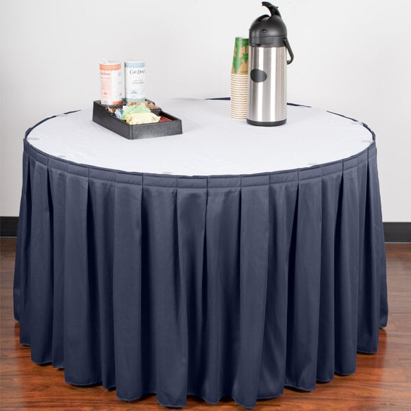 Navy Box Pleat Table Skirt, How To Make A Box Pleated Round Table Skirt