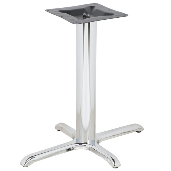 BFM Seating 30" x 24" Chrome Stamped Steel Indoor Standard Height Cross Table Base, 3" Column