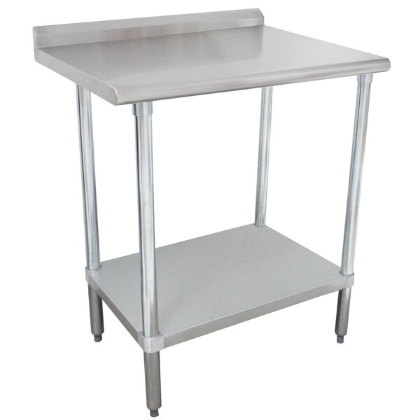 Advance Tabco SFLAG-242-X 24" x 24" 16 Gauge Stainless Steel Work Table with 1 1/2" Backsplash and Stainless Steel Undershelf