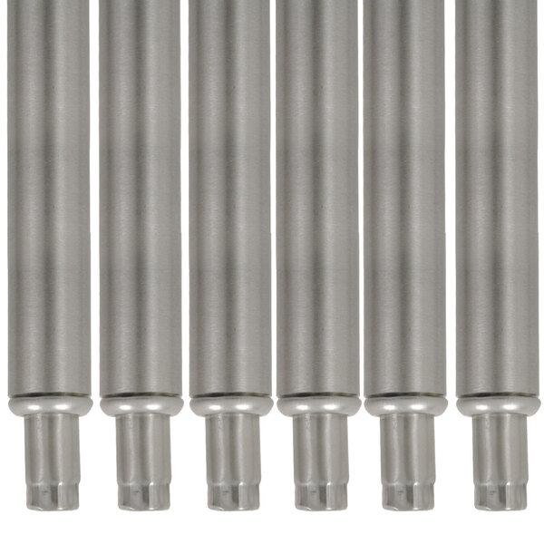 A set of six stainless steel legs with metal connectors.