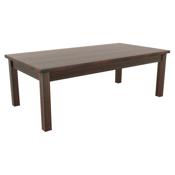 A mahogany rectangular Alera Valencia occasional table with legs.