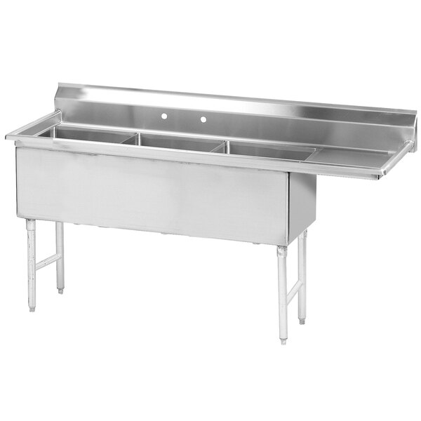 Advance Tabco FS-3-1524-24 Spec Line Fabricated Three Compartment Pot Sink with One Drainboard - 68 1/2" - Right Drainboard