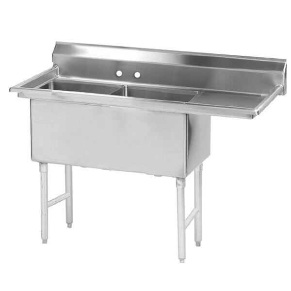 Advance Tabco FS-2-1524-24 Spec Line Fabricated Two Compartment Pot Sink with One Drainboard - 52 1/2" - Right Drainboard