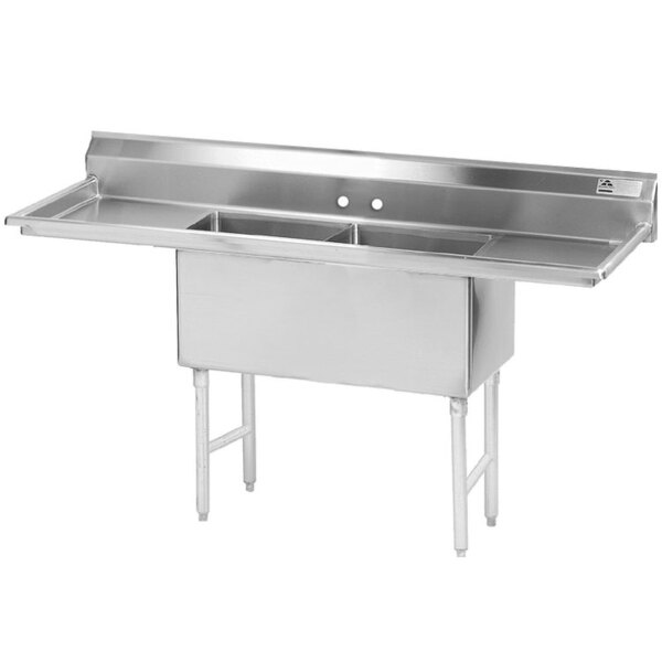 Advance Tabco FS-2-1620-18RL Spec Line Fabricated Two Compartment Pot Sink with Two Drainboards - 68"