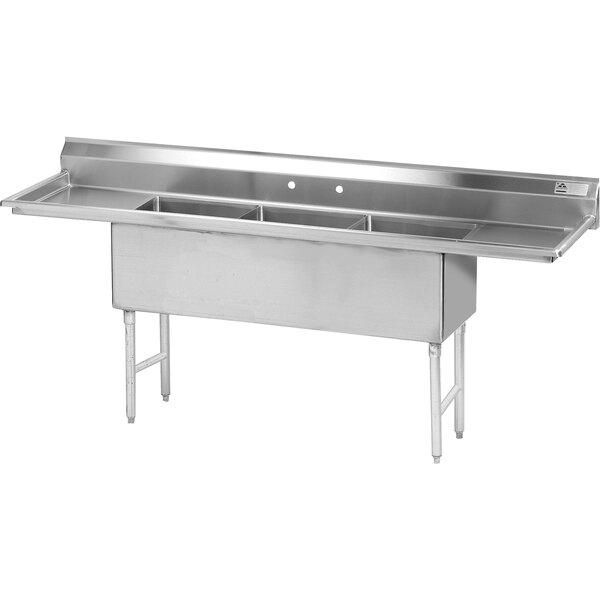 Advance Tabco FS-3-1524-24RL Spec Line Fabricated Three Compartment Pot Sink with Two Drainboards - 93"