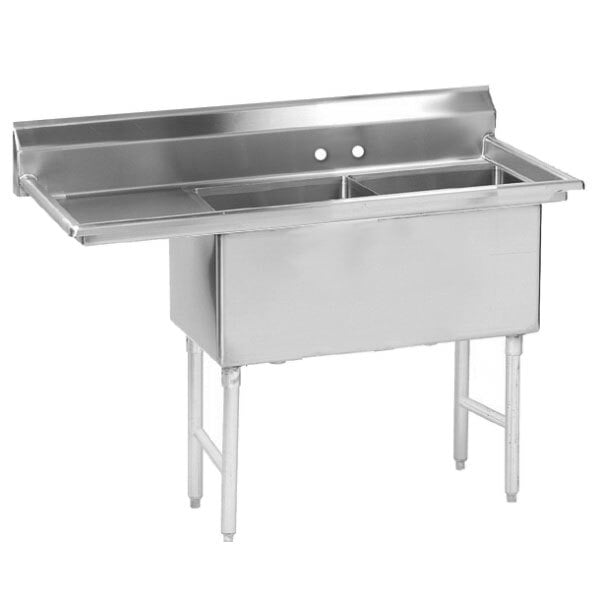 Advance Tabco FS-2-1524-24 Spec Line Fabricated Two Compartment Pot Sink with One Drainboard - 52 1/2" - Left Drainboard