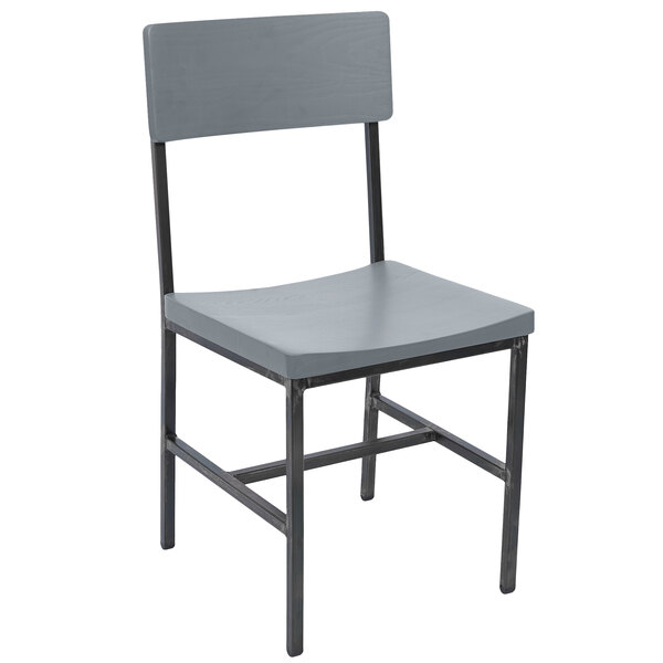 A grey BFM Seating Memphis side chair with a black metal frame and seat.