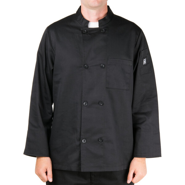 Chef Revival Bronze J071 Unisex Black Customizable Chef Jacket with Chest Pocket