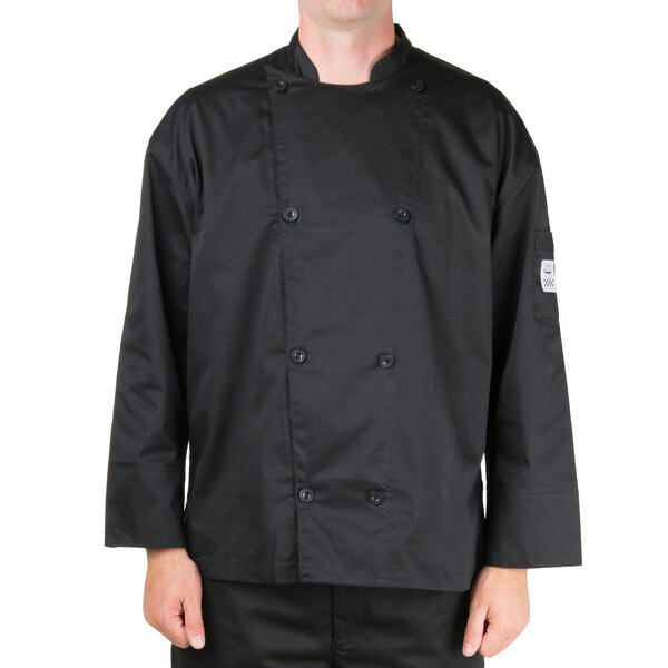 Chef Revival Silver J200 Unisex Black Customizable Performance Long Sleeve Chef Jacket with Mesh Back