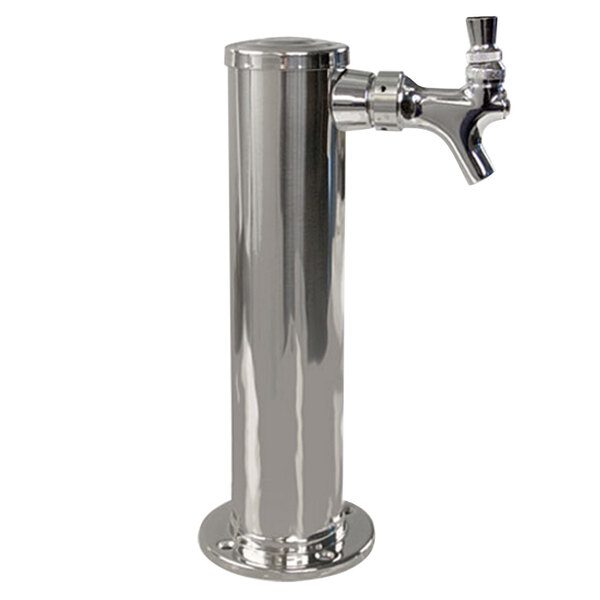 A polished stainless steel Micro Matic beer tap tower with one tap.