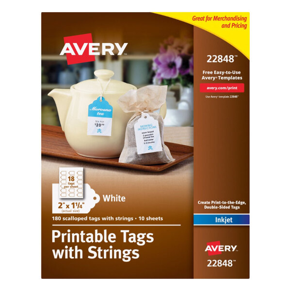 Avery® 22848 2" x 1 1/4" White Scalloped Print-to-the-Edge Tags with Strings - 180/Pack