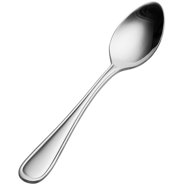 A Bon Chef stainless steel teaspoon with a black spoon.