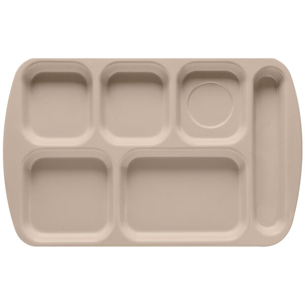 A beige tray with six rectangular compartments.