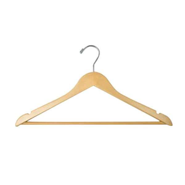 A CSL natural wood hanger with a metal hook.