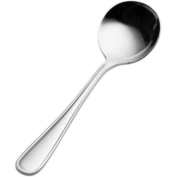 A Bon Chef stainless steel bouillon spoon with a silver handle.