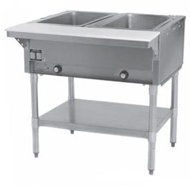 An Eagle Group commercial stainless steel steam table with two sealed wells on a counter.