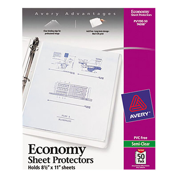 Avery® 74098 8 1/2" x 11" Economy Semi-Clear Acid-Free Sheet Protectors - 50/Box