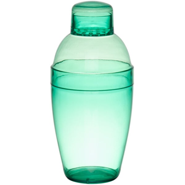 A green Fineline plastic shaker with a lid.