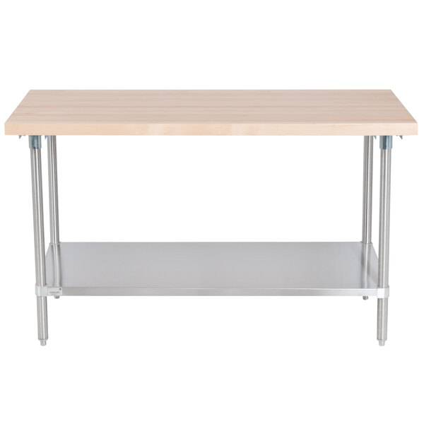 Advance Tabco H2S-305 Wood Top Work Table with Stainless Steel Base and Undershelf - 30" x 60"