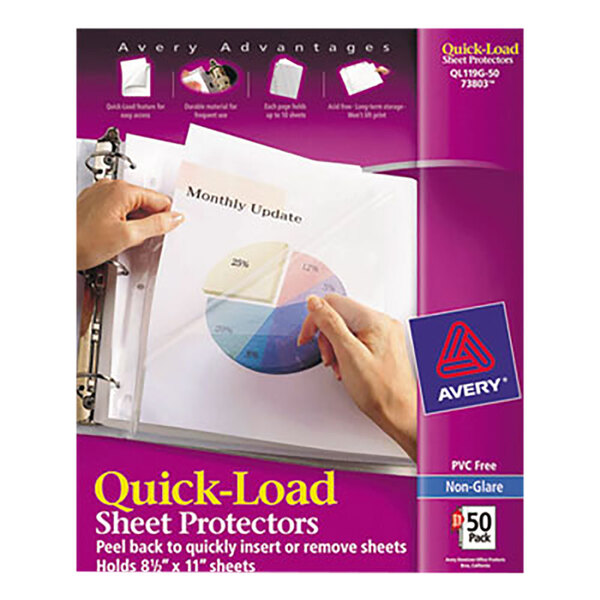 Avery® 73803 Quick Load 8 1/2" x 11" Clear Non-glare Acid-Free Sheet Protectors - 50/Box
