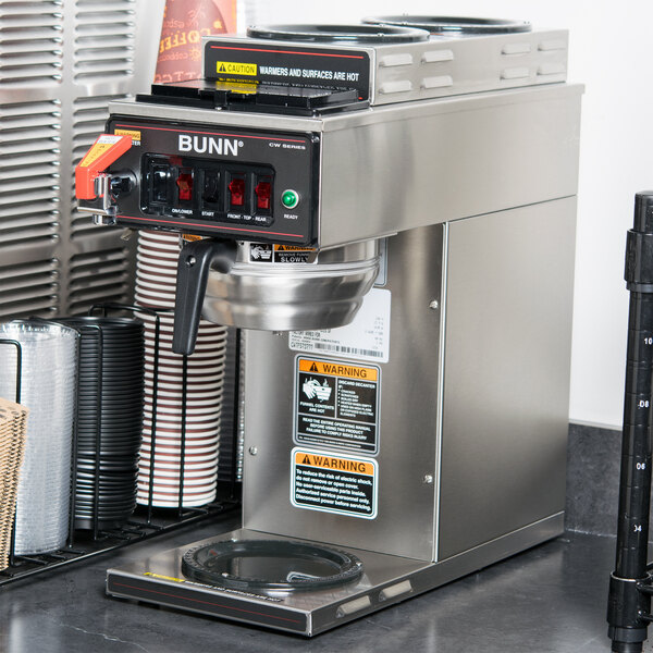 A Bunn automatic coffee machine on a counter.