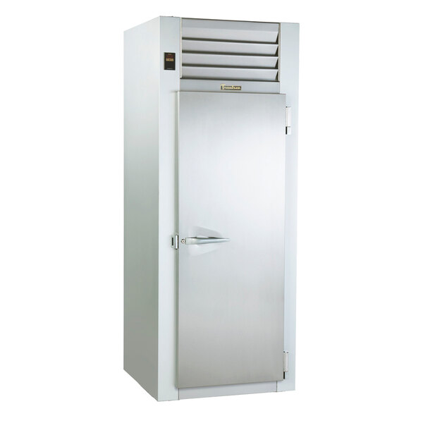 A stainless steel Traulsen holding cabinet with a door and silver handle.