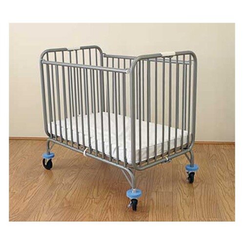 L.A. Baby 884 24" x 38" Gray Deluxe Holiday Folding Crib with 3" Fire Retardant Mattress