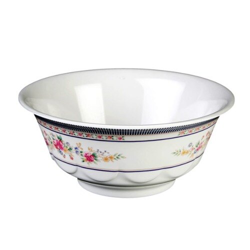 A white Thunder Group melamine bowl with roses on it.