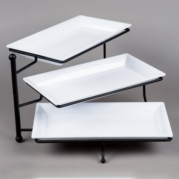 Rectangular Dessert Party Platter with Sauce Dish 3 Tier Serving Tray Stand 