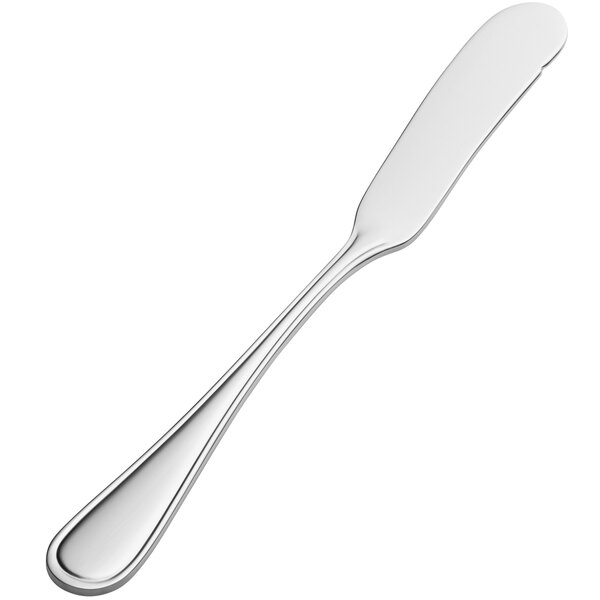 A Bon Chef stainless steel butter spreader with a white background.