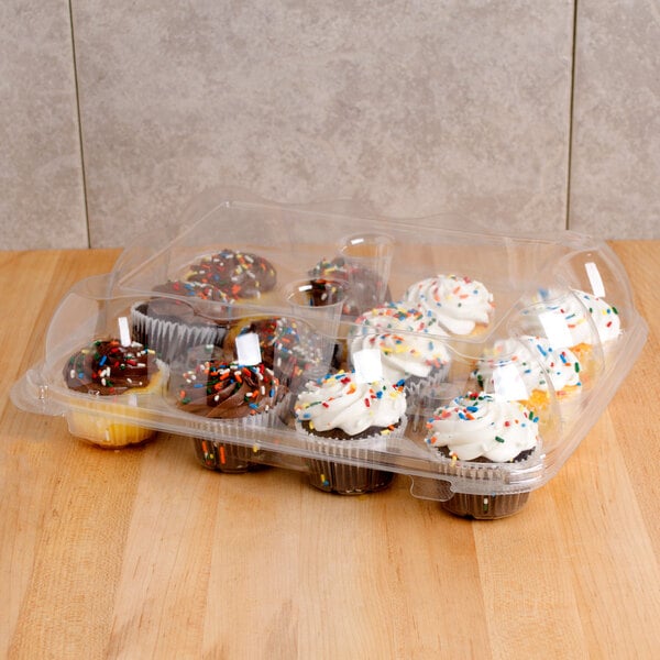 #CPC212 12 Ct PET Plastic Plastic Hinged Standard Cupcake Containers 