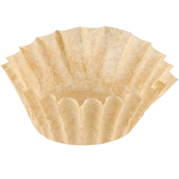 A 9 3/4" x 4 1/2" paper coffee filter on a white background.
